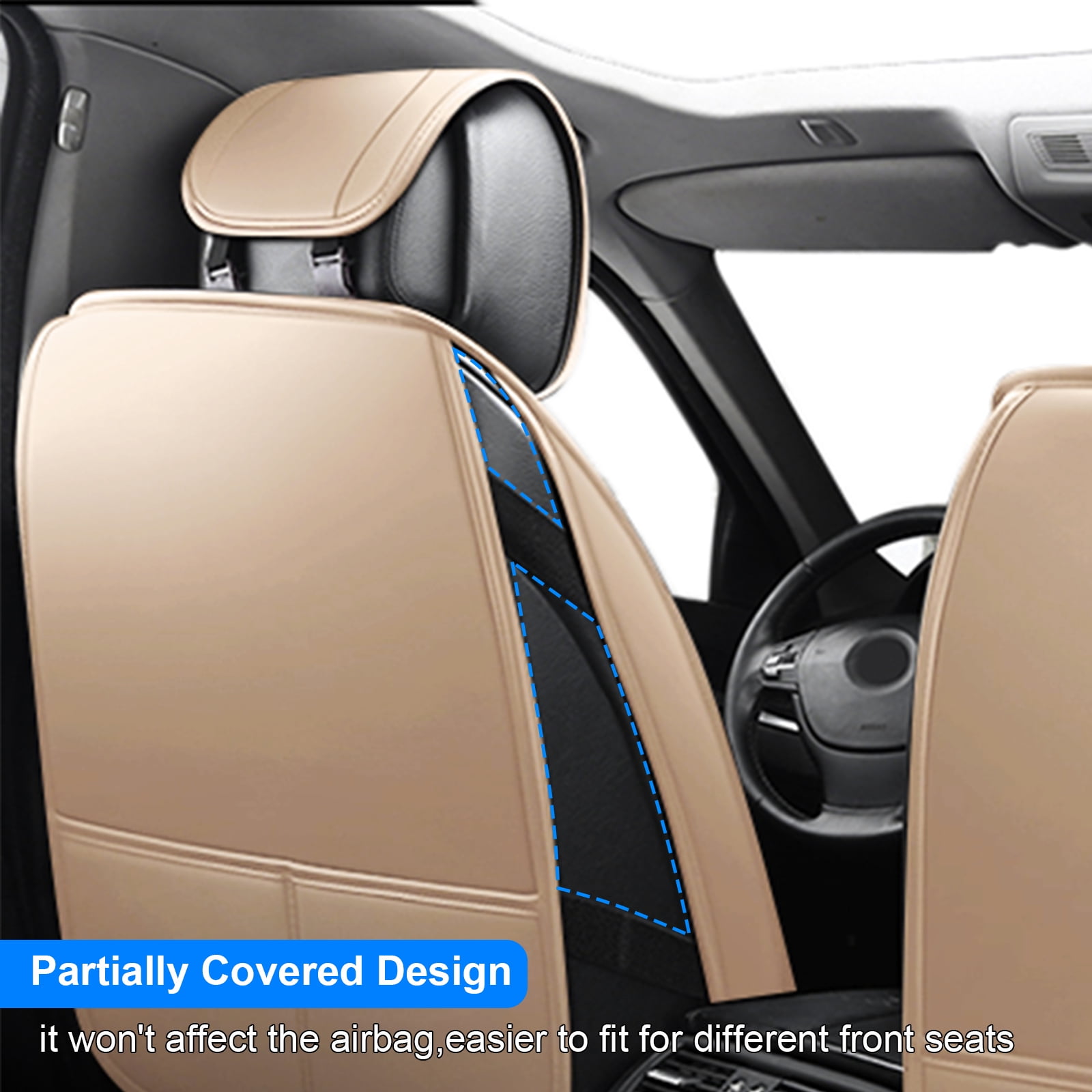 Car Seat Cover for Chevrolet 5 Seats Sedans SUVs Trucks, Wear-resistant Pu Leather Seat Cushion Protector, Front Rear Full Set Beige