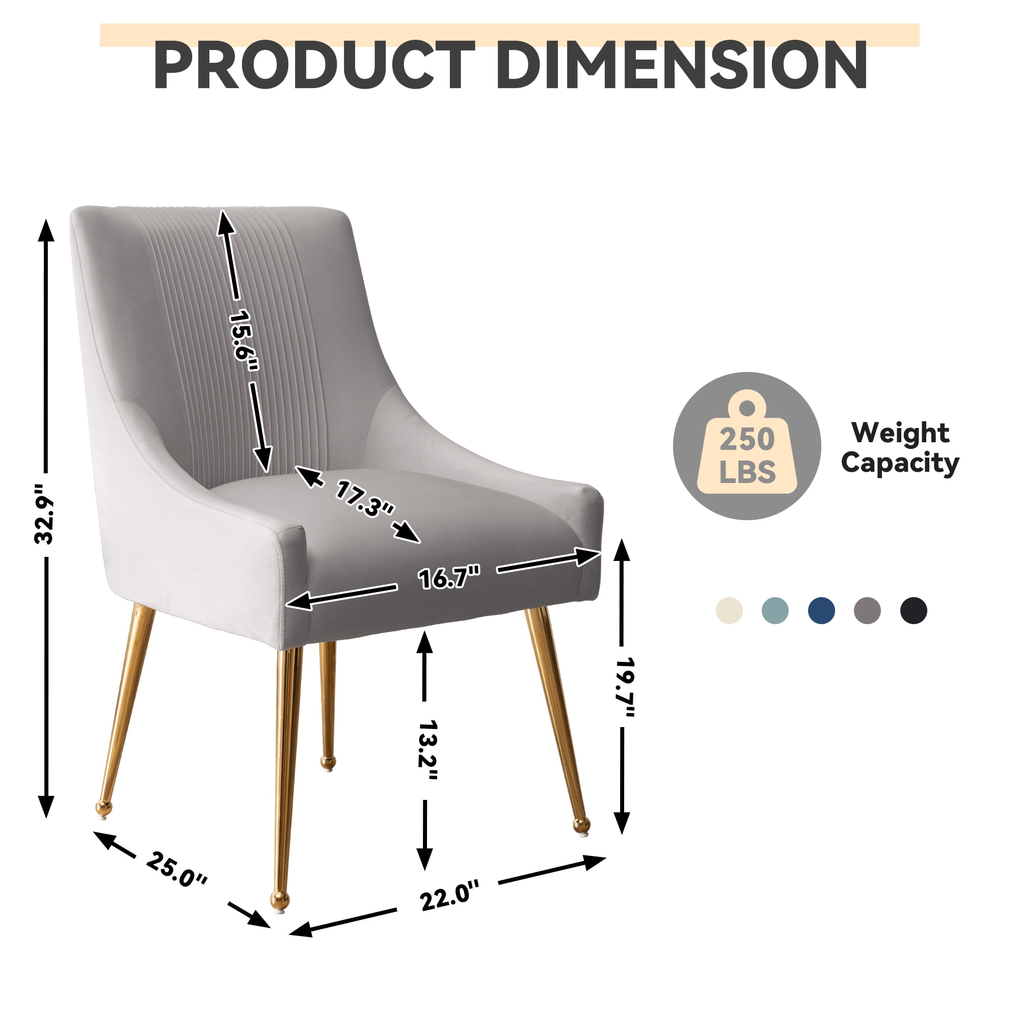 SEYNAR Modern Upholstered Pleated Velvet Dining Chairs Set of 2 Side Chair for Living Room,Gray