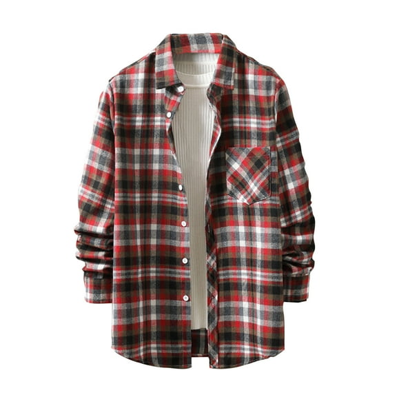 Aimik Hanes Flannel Shirt for Men,Mens Flannel Shirts Long Sleeve Flannel Shirt Fashion Plaid Casual Cotton Button Down Shirts-Red XL