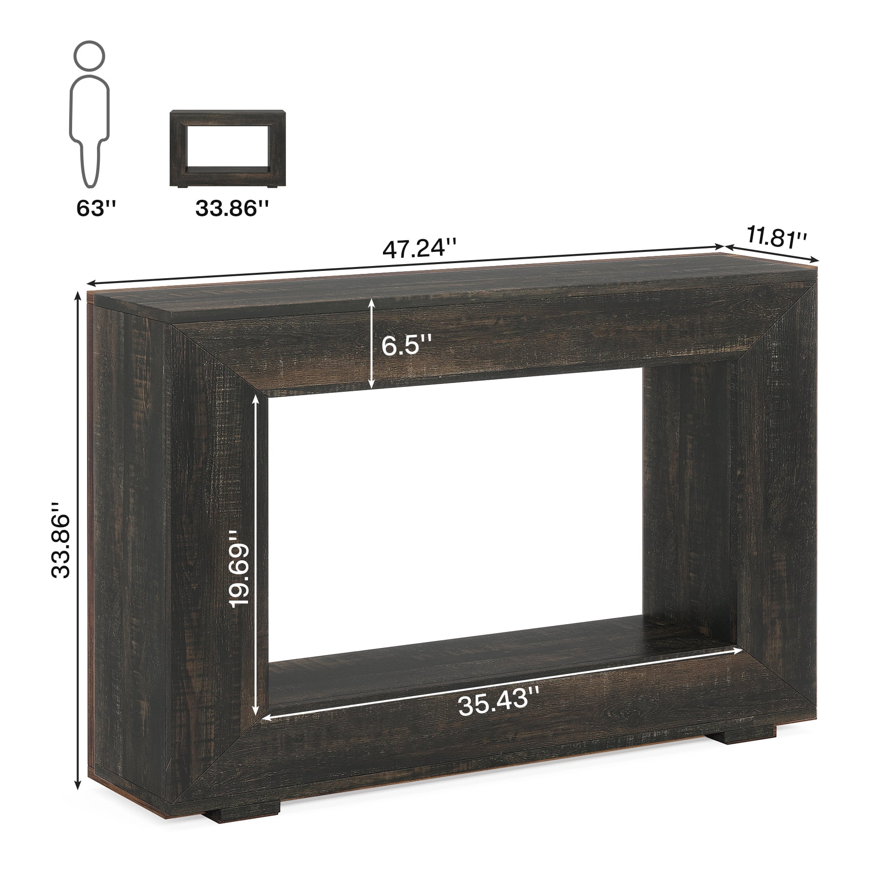 Finmind 47" Farmhouse Console Table, Industrial Entryway Console Table with Storage, Wood Accent Table for Hallway, Living Room, Entrance