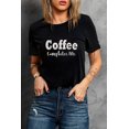 thumbnail image 1 of POGLIP Café Noir pour Femmes Complète Moi Lettre Imprimé Col Rond T-Shirt, 1 of 6
