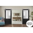 thumbnail image 3 of Sturdy Double Barn Door with | Lucia 22 Matte Black with Frosted Glass | 13FT Rail Hangers Heavy Set | Solid Panel Interior Doors, 3 of 6