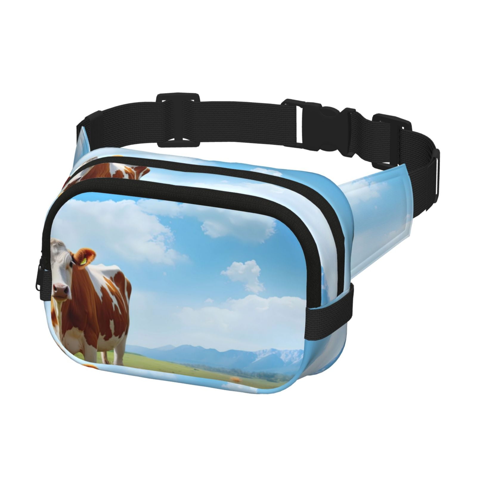 Picia Cow Grazing Nature Print Square Double-Layer Waist Bag Mini Adjustable Waist Belt Bag Exercise Running Travel Hiking