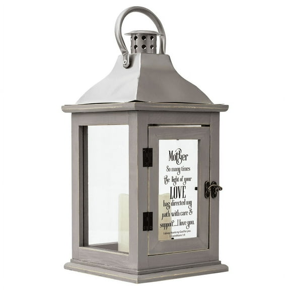 Elanze Designs Mother Light Of Love Grey 13 x 6.5 Inch Wood and Glass Candle Lantern