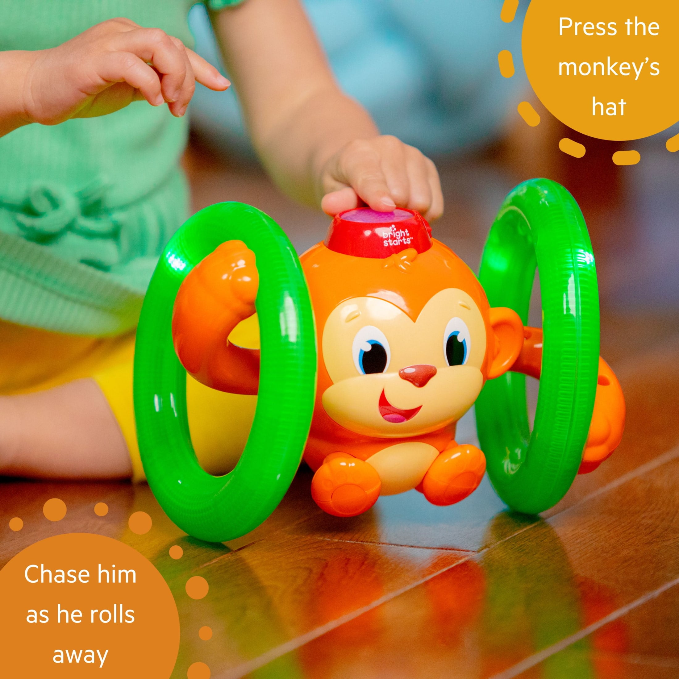 Bright Starts Roll & Glow Monkey Baby Toy with Lights and Melodies, Ages 6 Months +