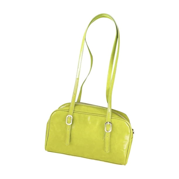 Bolso de hombro de piel sintética para mujer, estilo hobo, de moda, de gran capacidad, con cierre ajustable. Amarillo