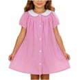 thumbnail image 2 of Spazoro Girls Cute Dresses, Button Front Short Sleeve Collared Color Block Casual A-Line Dress for School Pink Size 5-6 T, 2 of 9