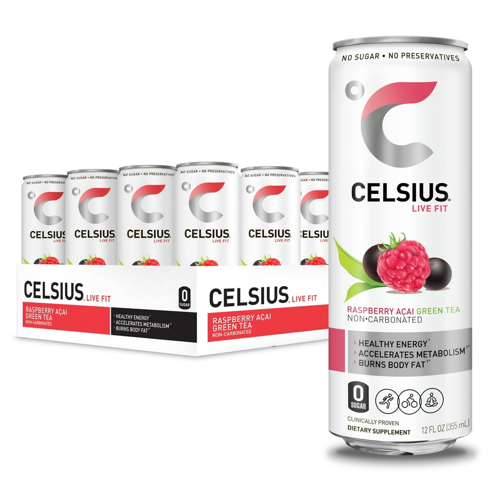 CELSIUS Raspberry Acai Green Tea Non-Carbonated Fitness Drink, Zero