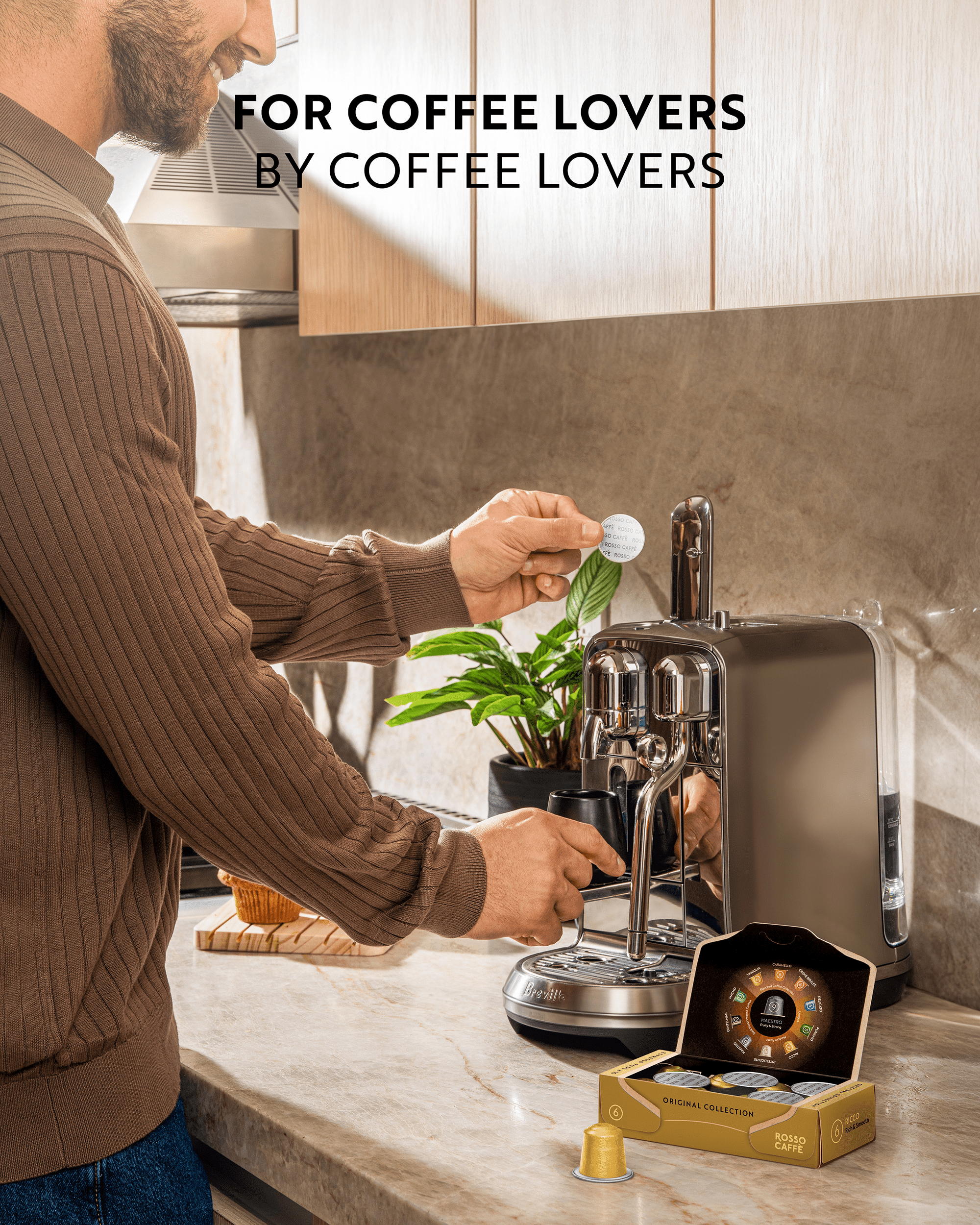 ROSSO CAFFÈ 60 Espresso Coffee Pods for Nespresso Original Machines - Premium Capsule Sampler Variety Pack 6 Flavors, Rich Breakfast to Intense Roasts