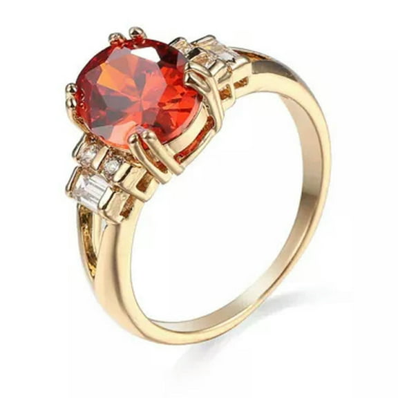 K-KED Luxury Women Red Cubic Zirconia Rings 18k Yellow Gold Plated Delicate Jewelry Size 6-10-7