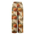 thumbnail image 5 of WTOBBY Women's Casual Wide Leg Pants with Stretch Belt and Pocket, Halloween Print Adjustable Tie Trousers for Seasonal Comfort Wear,Orange L, 5 of 7