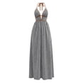thumbnail image 4 of Wxolcjlv Women Stripe Print Maxi Dress Halter Deep V Neck Casual Beach Vacation Summer Long Dress, 4 of 6