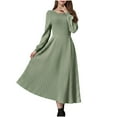 thumbnail image 2 of ClodeEU Womens Ribbed Grewneck Long Sleeve Midi Dress,Elegant Fall A Line Tunic Flowy Midi Dress Mint Green,Womens Plus XXL, 2 of 6