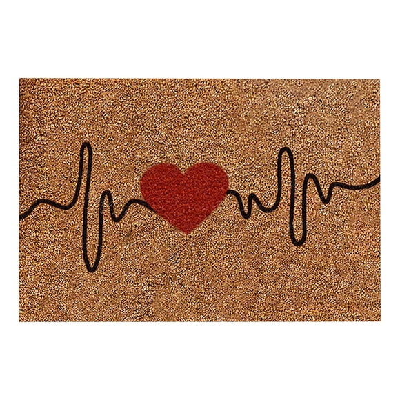 Area Rug Carpet Valentine's Day Natural Coir Doormat Red Love Heart Welcome Floor Mat Non Entrance Door Rugs For Indoor Home Bathroom Decor 16*24 Inch
