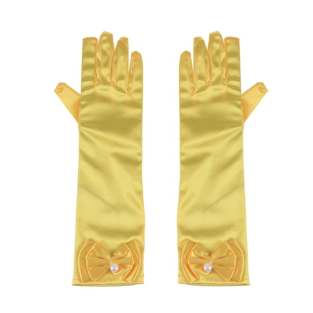 1 par de guantes largos de satén con lazo para niña de las flores, para boda, fiesta de noche (amarillo)