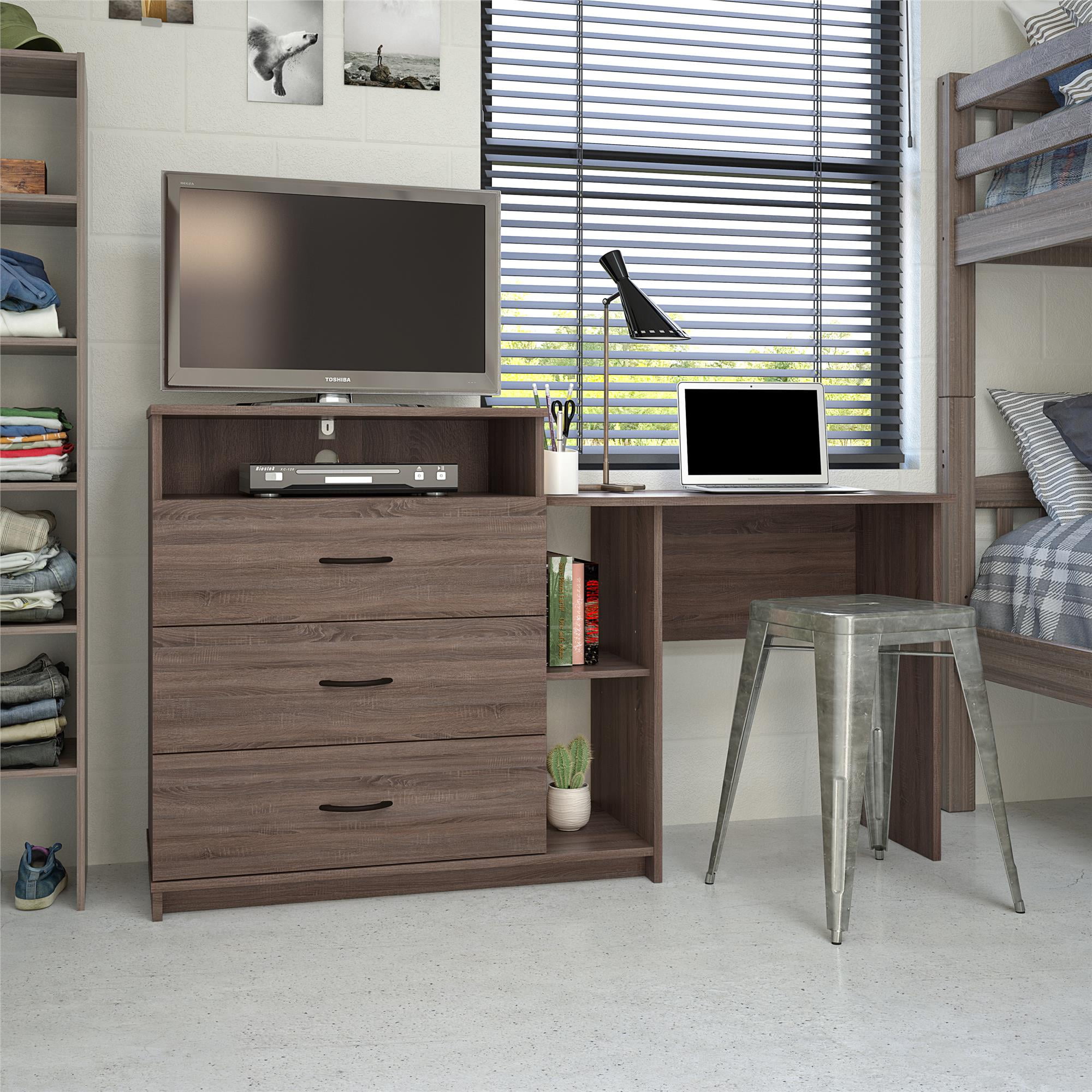 Desk Combo Distressed Gray Oak, Matching Desk And Dresser Set