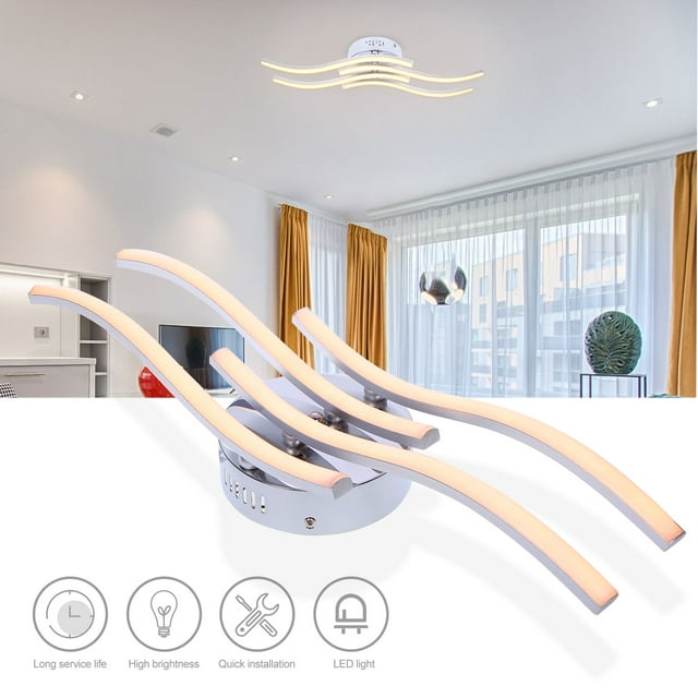 Graflsoa Modern 24W Wave LED Ceiling Light with 4 Branches, Warm White, Energy-Efficient for Living Room, Bedroom, Hotel, and Hall