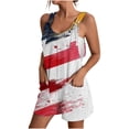 thumbnail image 3 of QATAINLAV Women's Summer Loose Linen Rompers with Pockets 4th of July Outfits American Flag Print Patriotic Onesie Shorts Vacation Beach Jumpsuits Blue XL, 3 of 6