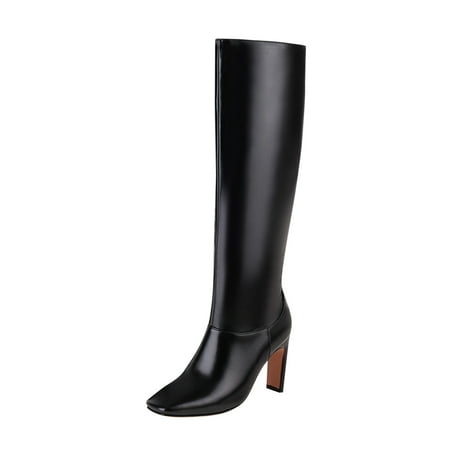 

Fesfesfes Tall Boots For Teen Girls Warmth Block High Heeled Sleeve Patent Synthetic Square Toe Knee Length US:7.5(40)