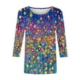 thumbnail image 4 of CYMMPU Floral Printed 3/4 Sleeve Tunic Tops Crew Neck Loose Fit Blouses for Women Dressy Casual Fall Fashion Shirts Spring Tops Lightweight Basic T-Shirts Blue M, 4 of 5