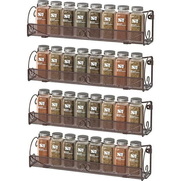 DecoBros 4 Pack Wall Mount Single Tier Mesh Spice Rack, Bronze