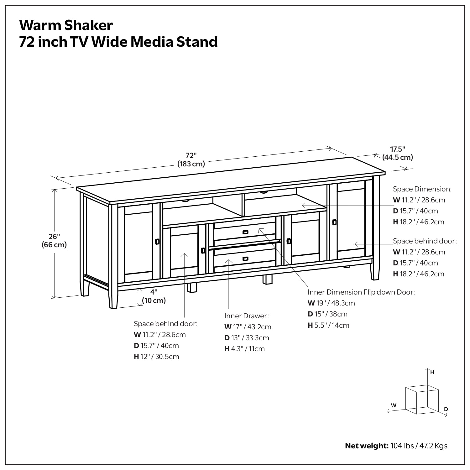 Simpli Home Warm Shaker 72 inch Wide Solid Wood TV Stand in Hickory Brown For TVs up to 80 inches