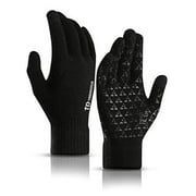 TRENDOUX Winter Gloves, Knit Touch Screen Glove Men Women Texting Smartphone Driving - Anti-Slip - Elastic Cuff - Thermal Soft Wool Lining - Hands Warm in Cold Weather - Black - M