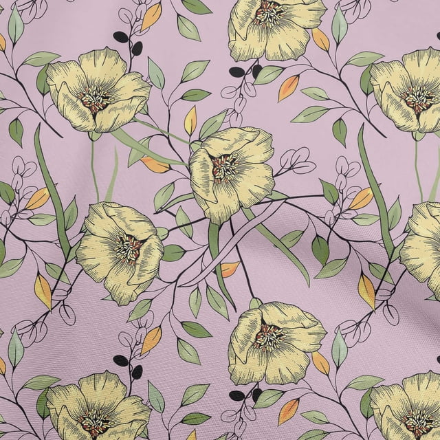 oneOone Cotton Silk Purple Fabric Floral Craft Projects Decor Fabric Printed By The Yard 42 Inch Wide