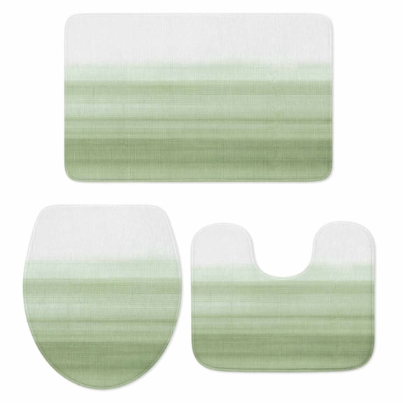 Sage Green White Gradient Bathroom Rugs Set Abstract Ombre Texture Modern Art Non Slip Absorbent Soft Bath Mats 3 Piece Set with Bathroom Rug, U-Shaped Floor Mat, Toilet Seat Cover Small Size