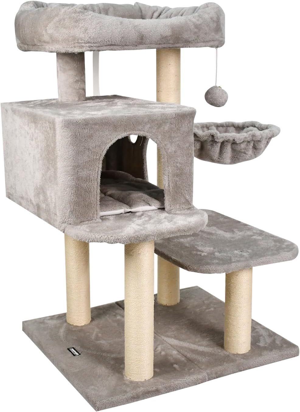 GOOPAWS 43-in Heavy-Duty Cat Tree for Large Cats, Multi-Level Tower with Sisal Scratching Posts, Plush Perch, Hammock & Condo Anti-Tip Design