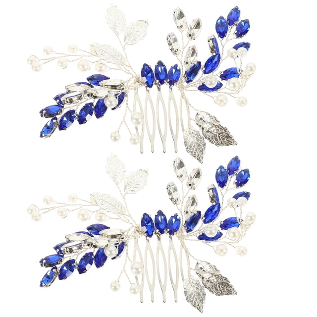 Miangastore 2 pcs Blue Rhinestone Hair Comb Leaf Hair Comb Bridal Hair Side Comb Wedding Hair Combs