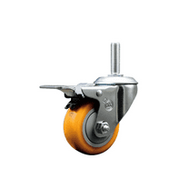 3 Inch Yellow Poly Wheel Swivel 5/8 Inch Threaded Stem Caster Total Lock Brake