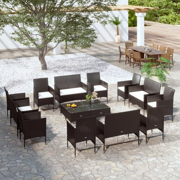 vidaXL Patio Lounge Set Outdoor Sectional Sofa Set Garden Loveseat Poly Rattan
