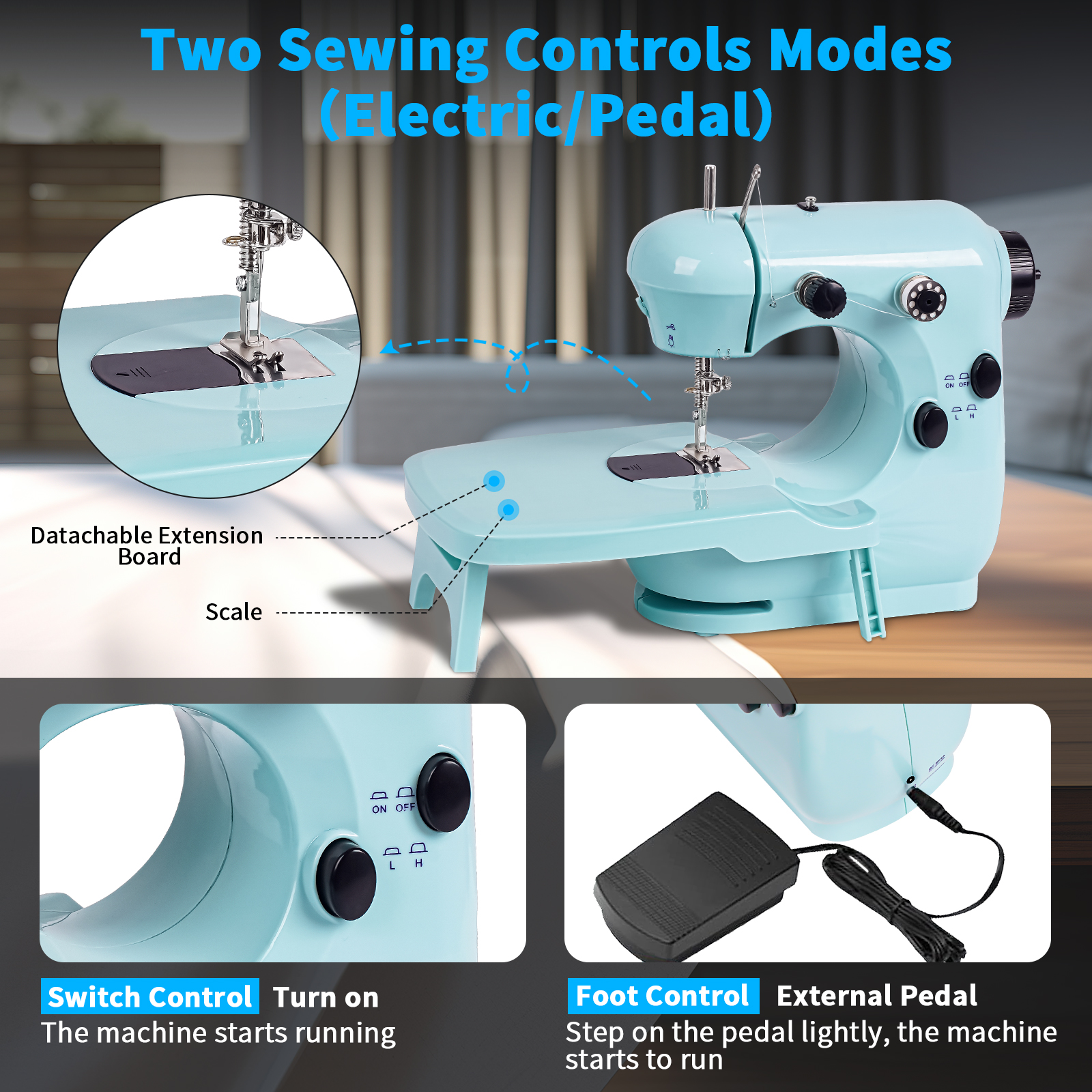 HOMWOO Mini Sewing Machine for Beginner, Dual Speed Portable Sewing Machine with Extension Table, Stitch, Sewing Kit for Household, Mother's Day Gifts - image 2 of 7