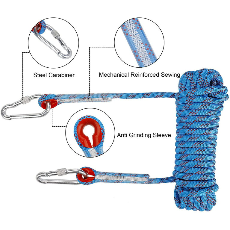 Climbing Rope With Static Safety Carabiner 10Mm Polyester Rescue