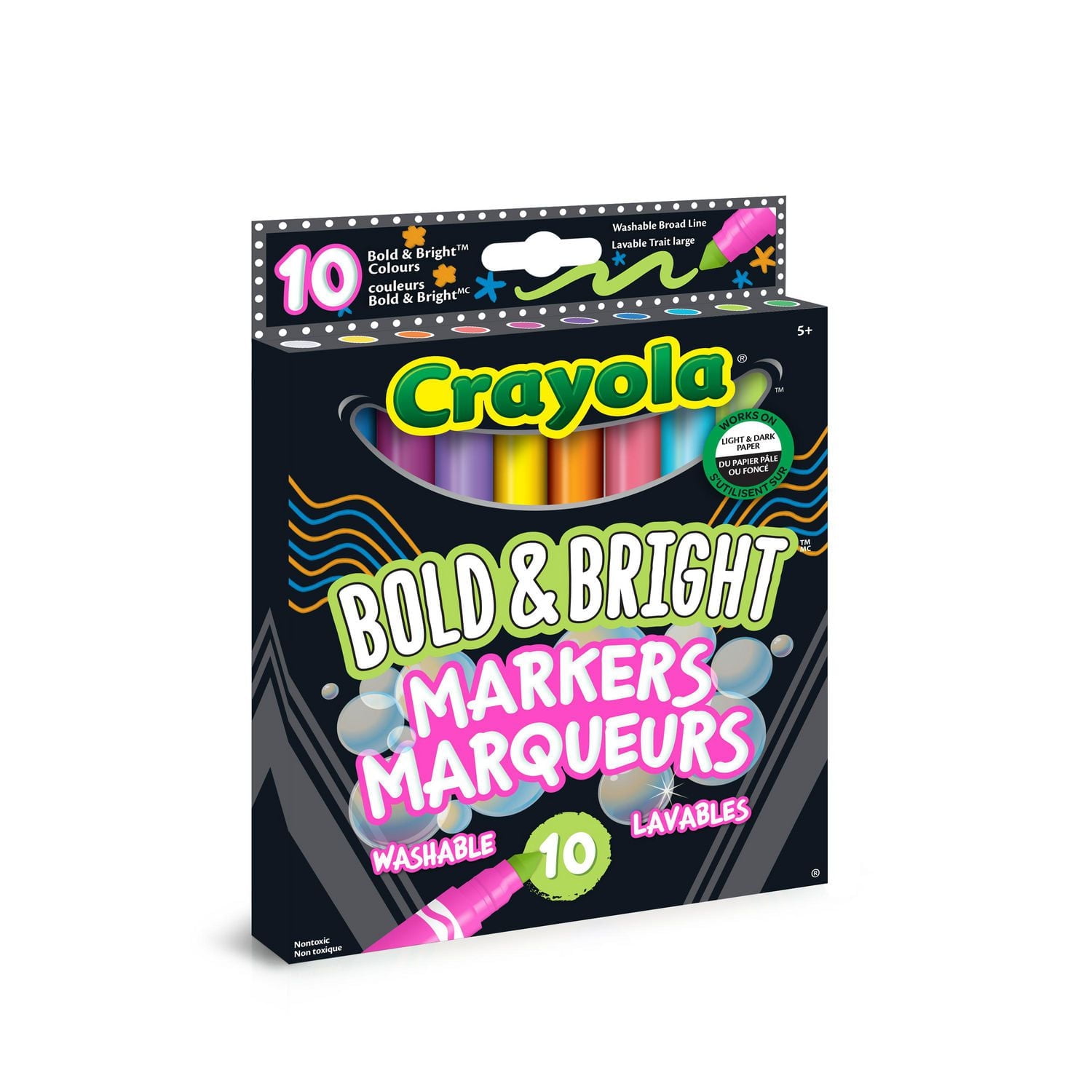 Marqueurs à trait large Bold & Bright Crayola, jeu de 10 Marqueurs lavable Bold