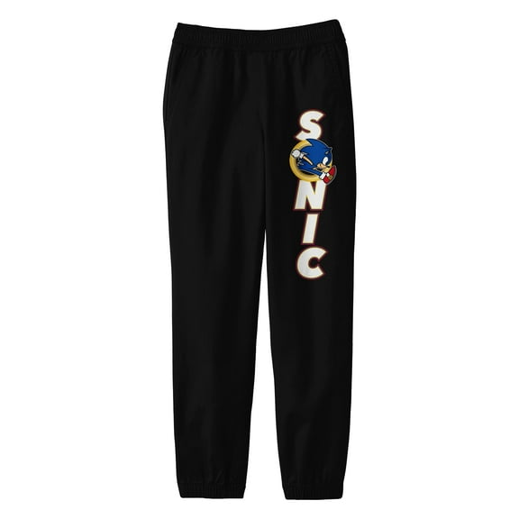 Sonic The Hedgehog Modern Vertical Logo Youth Boys Black Sweatpants-Large
