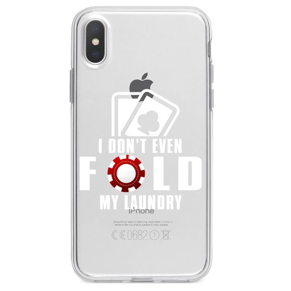 DistinctInk Clear Shockproof Hybrid Case for iPhone XS Max (6.5" Screen) - TPU Bumper Acrylic Back Tempered Glass Screen Protector - I Don't Even Fold My Laundry - Poker