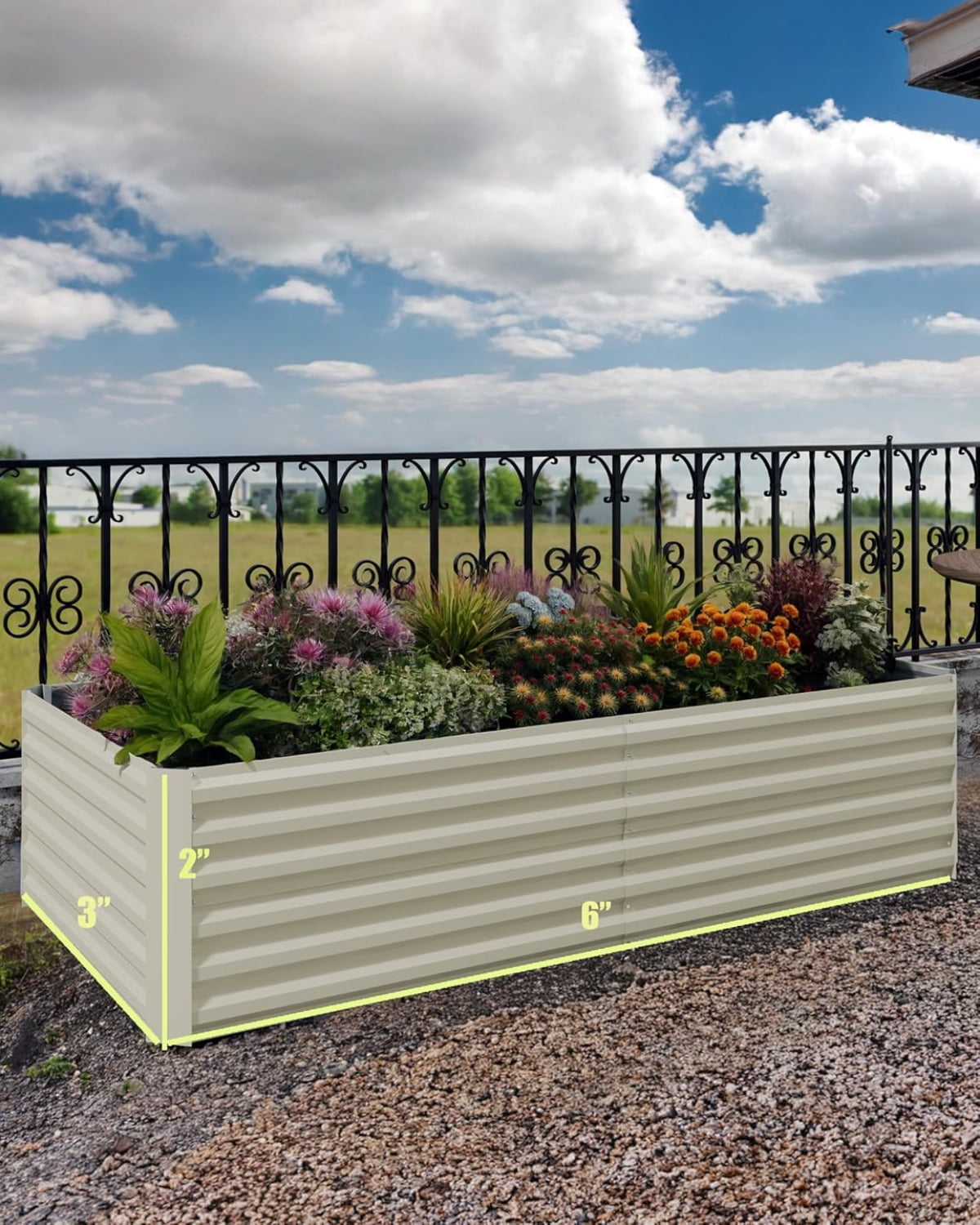 EuKer Outdoor Rectangular Planter, 6x3x2ft Metal Raised Garden Bed for Vegetables, Herbs, Flowers, Beige