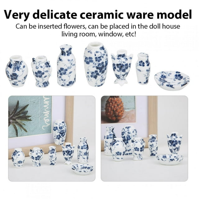Mini Florero, Florero Antiguo De Casa De Muñecas, Mini Florero De Cerámica, Proceso De Calcomanía De Superficie Hermoso Y Transparente, Muy Delicado Para Niños En Casa