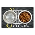 thumbnail image 1 of YOLO Pet Mat for Food and Water, Freedom Slogan You Only Live Once Words on Dotted Greyscale Background, Non-Slip Rubber Mat for Dogs and Cats, 18" X 12", by Ambesonne, 1 of 2