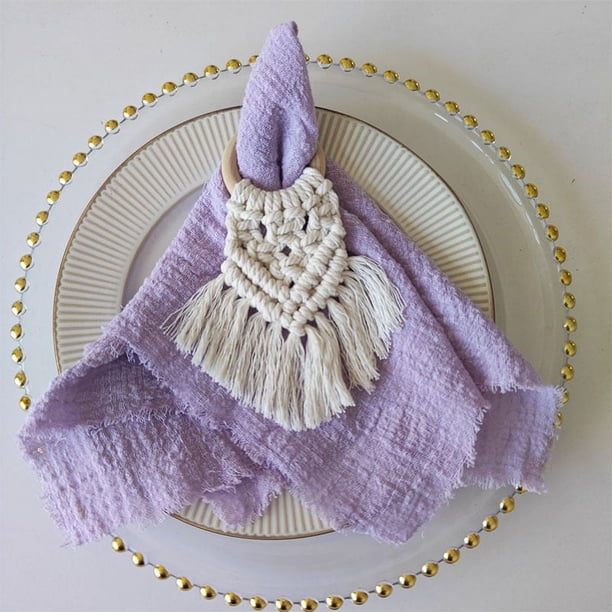 Xiao Hua Servilletas de tela de 42 x 42 cm (juego de 4), de gasa de lino con flecos, reutilizables, suaves y con flecos, para cenas, fiestas, Navidad y bodas (morado).
