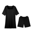 thumbnail image 2 of Pyhlmscde Lounge Sets for Women, Women Plus Size 2 Piece Outfits Short Sleeve Tunic Slit Tops Skinny Biker Shorts Sets Tracksuits, Two Piece Sets for Women Summer Black L, 2 of 8