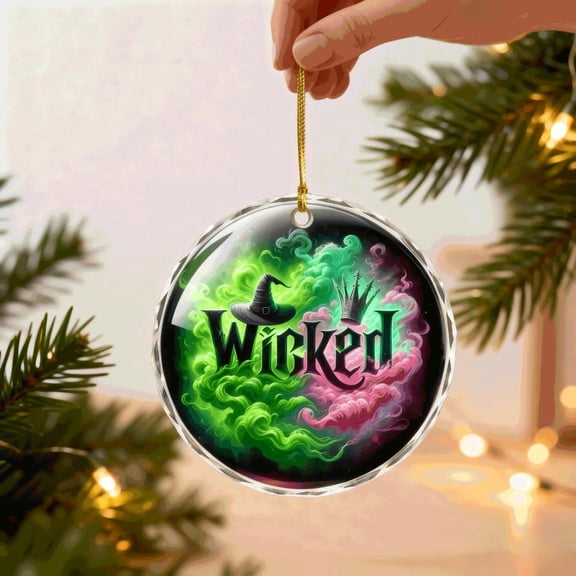 Wicked Christmas Ornament – Green & Pink Smoke Witch Acrylic And Glass