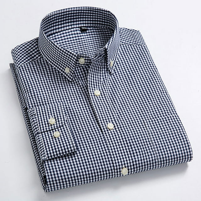 OmicGot Chemises 100 Coton Manches Longues pour Hommes à Carreaux Amples avec Poche Chemise Habillée Décontractée de Bureau Travail Affaires 4TG