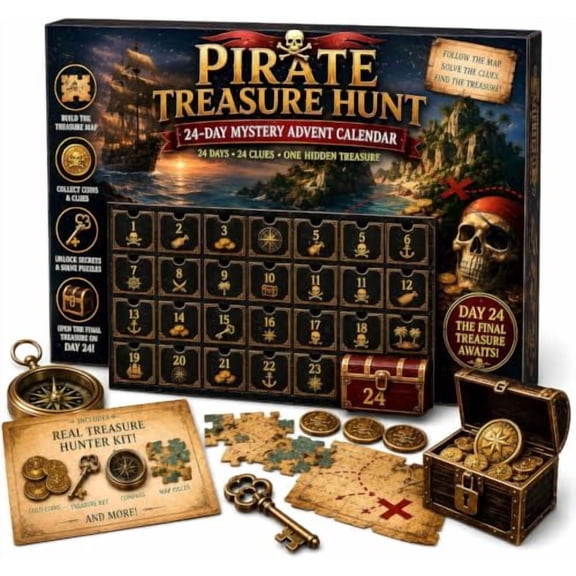 24‑Day Mystery Adventure Advent Calendar, Interactive Puzzle Game with Christmas Escape Room Style Countdown Box, Holiday Family Cooperative Game.