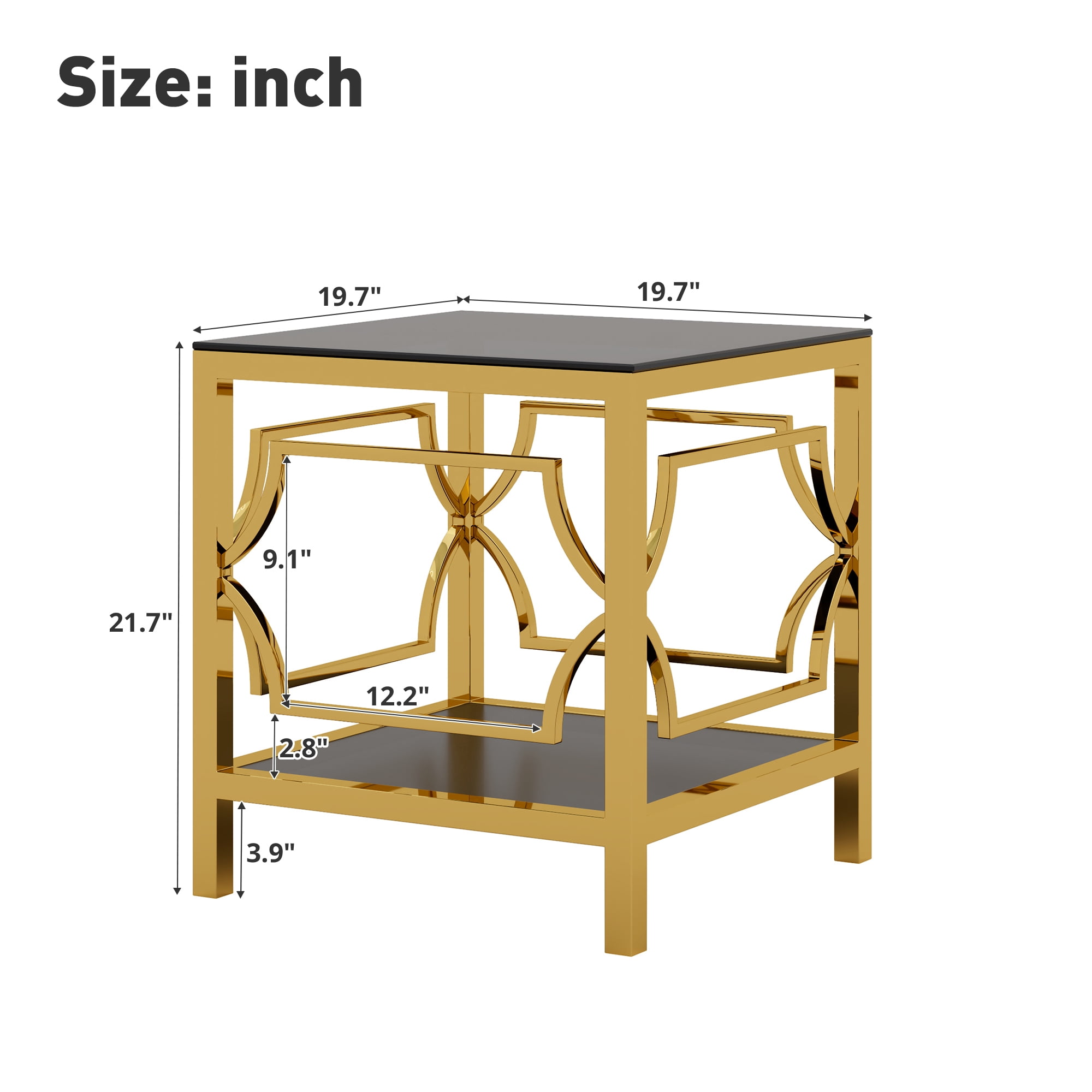 19.7" Round Side Table with Tempered Glass Top, 2-Tier Storage Shelf Modern Small End Table with Metal Frame, Sofa Side Accent Table