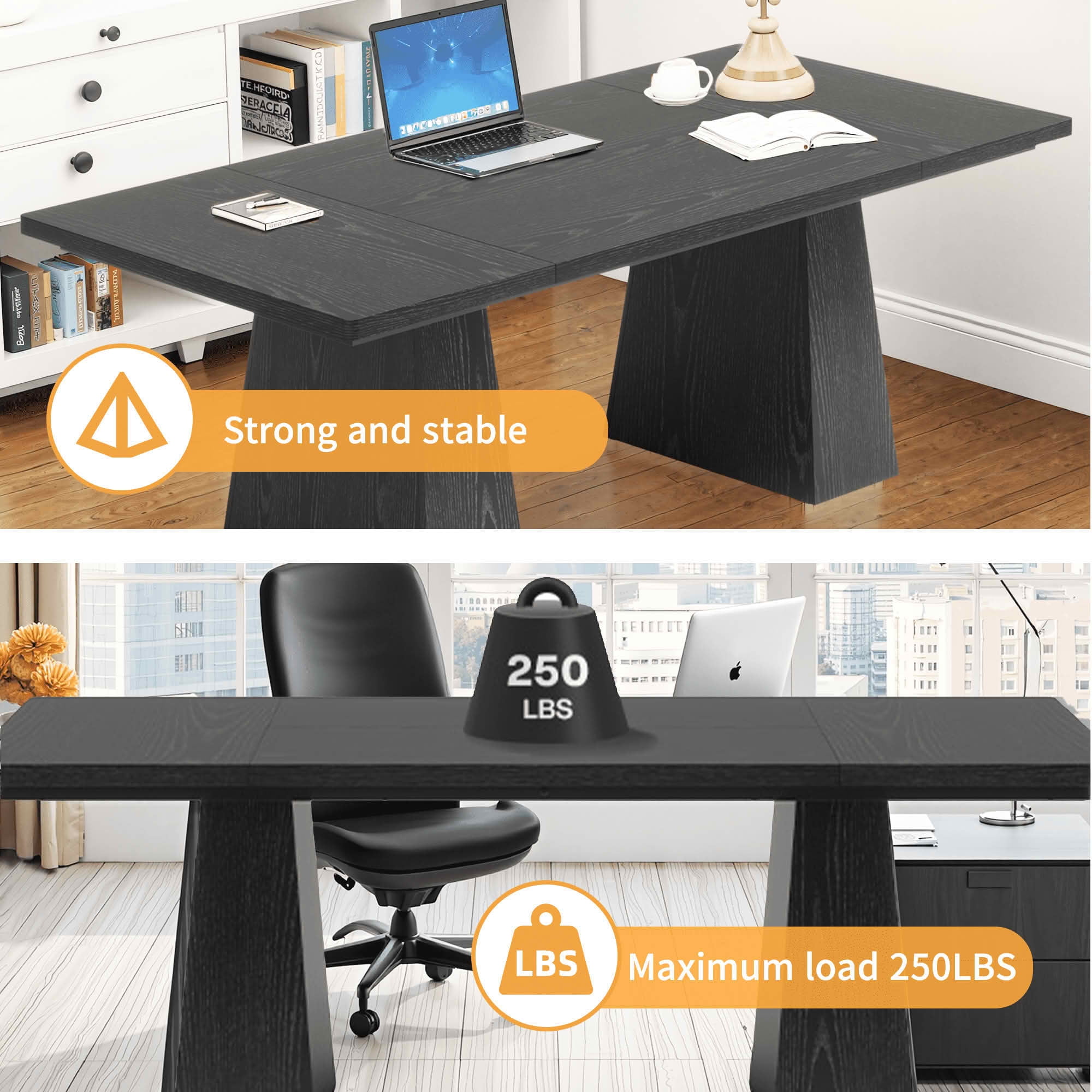 MAYEERTY 63 Inch Farmhouse Dining Table, Rectangular Wood Kitchen Table for 6 People with Tapered Legs