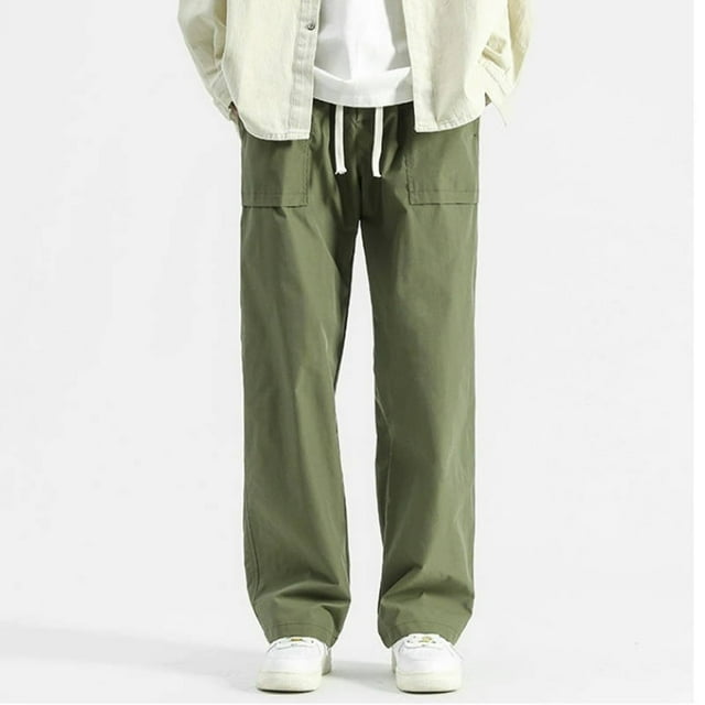 FcBaudy Full Length Pants Man Solid Color Workwear Corduroy Drawstring Pockets Trousers Man Polyester Trousers