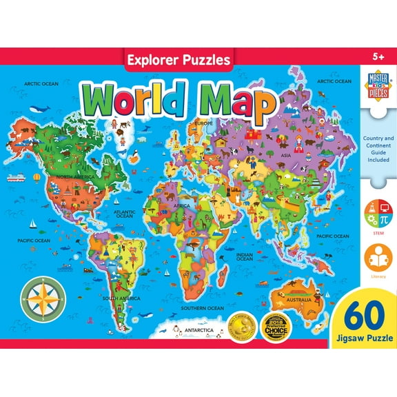 MasterPieces 60 Piece Jigsaw Puzzle for Kids - World Map - 16.5"x12.75"